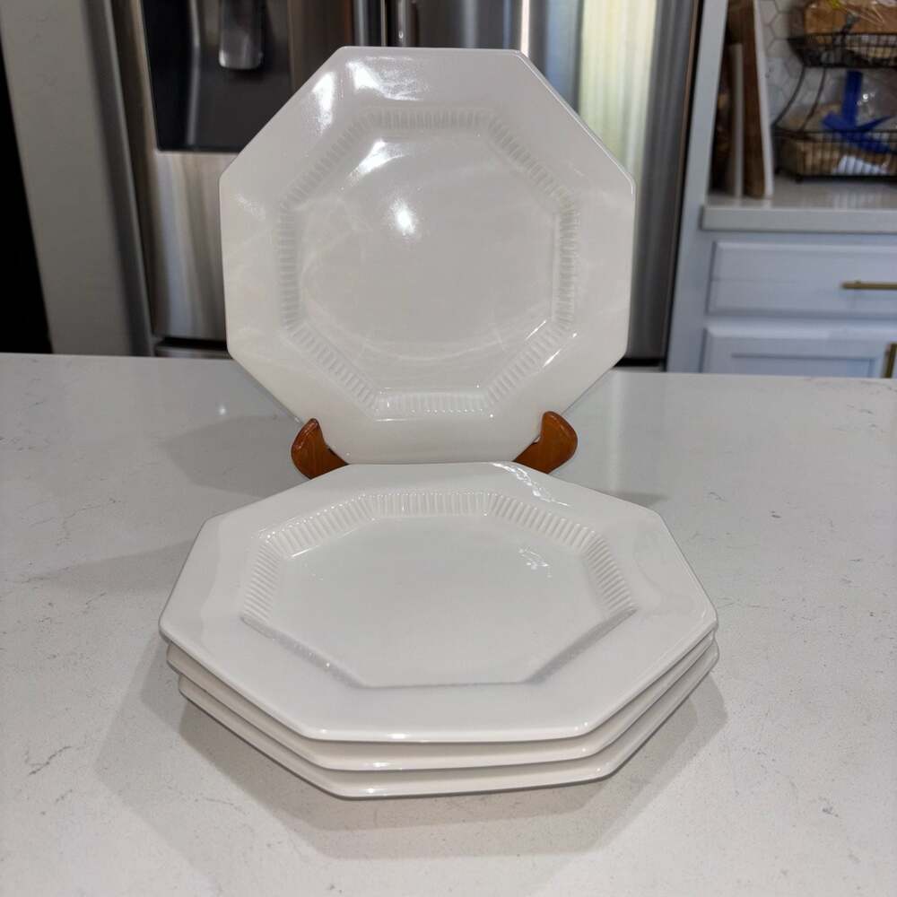 Set of 4 Vintage Nikko Classic White Octagonal Salad Plates